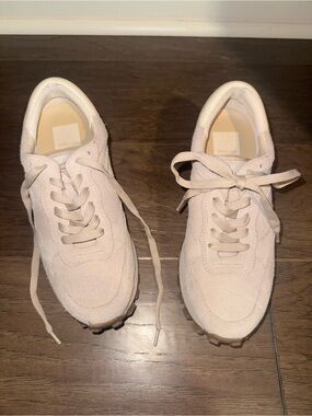 Women's Suede Lace-Up Sneakers in Light Beige